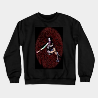 Woman in short dress, sitting in some red and black space. Weird, dark and beautiful. Crewneck Sweatshirt